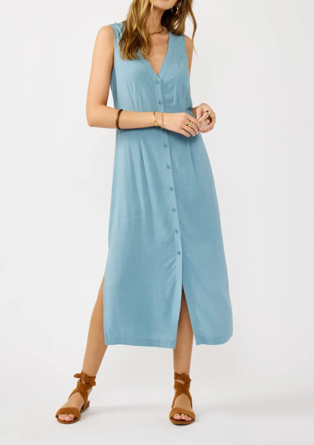 Side Slit Button Up Dress