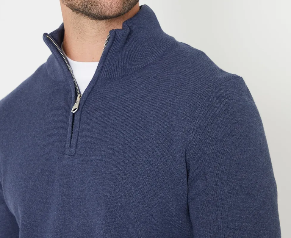 Blue Knit Quarter-Zip Sweater