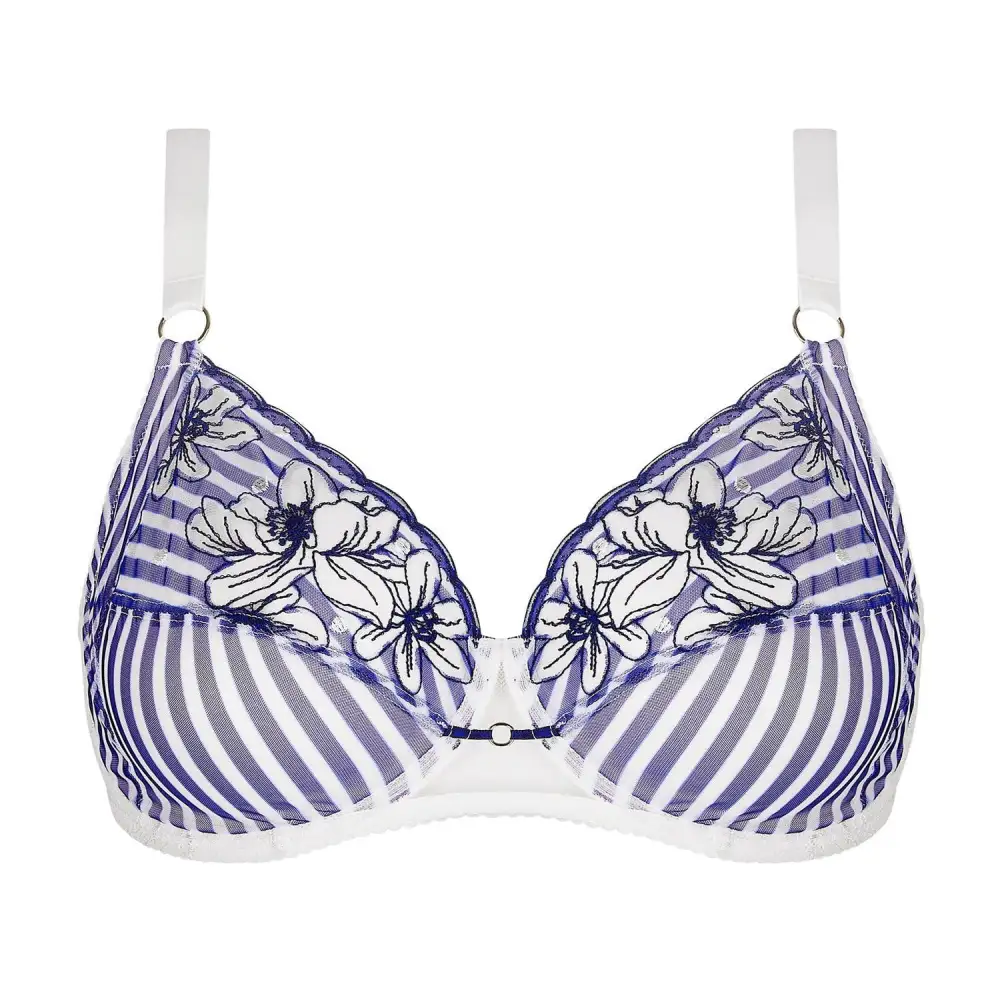 Women's Full Coverage Underwire Floral Lace Embroidery Mesh Stripe Detail Floral Detail Fuller Bust Bra