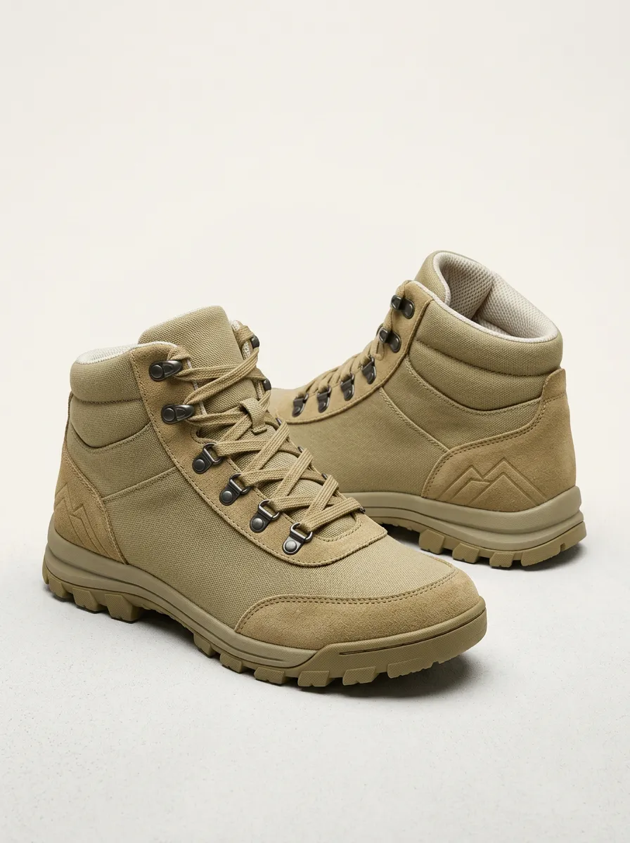 Explorer Mountain-Motif Canvas Hiking Boots