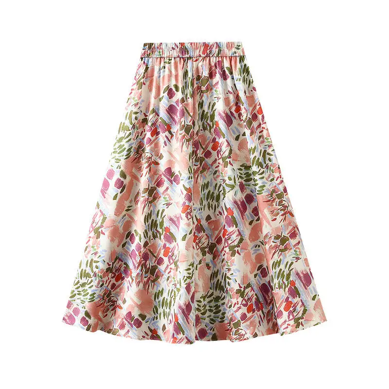 Utility Satin Print Elastic Waist Skirt