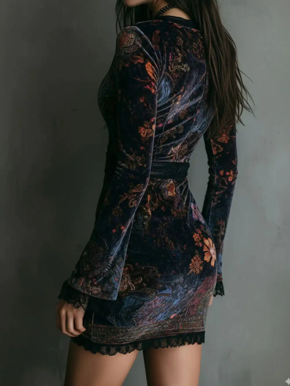 Floral Lace Velvet Mini Dress