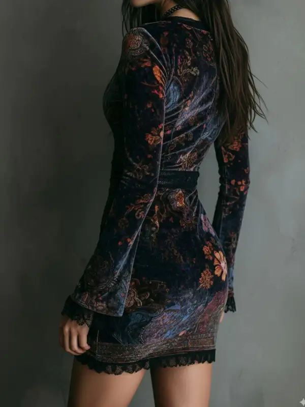 Floral Lace Velvet Mini Dress