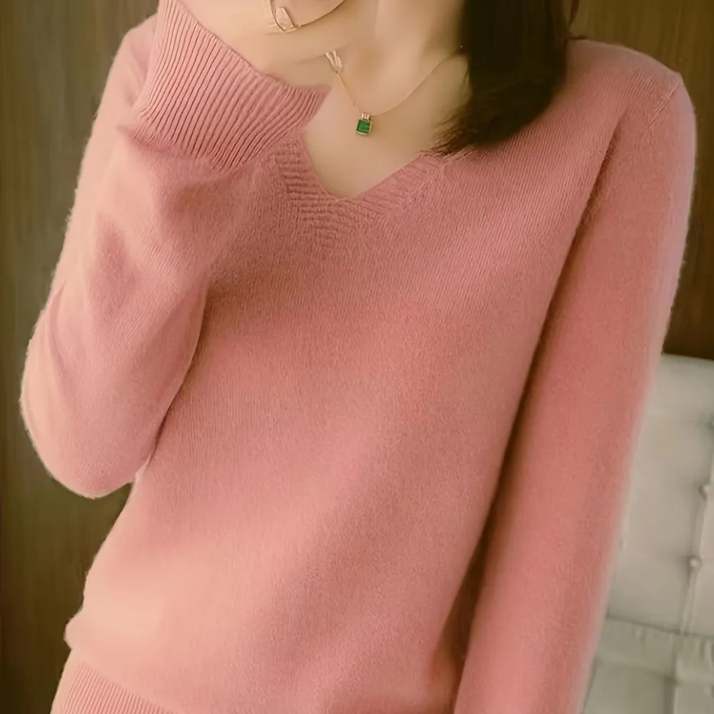 Day V Neck Long Sleeve Knitted Sweater
