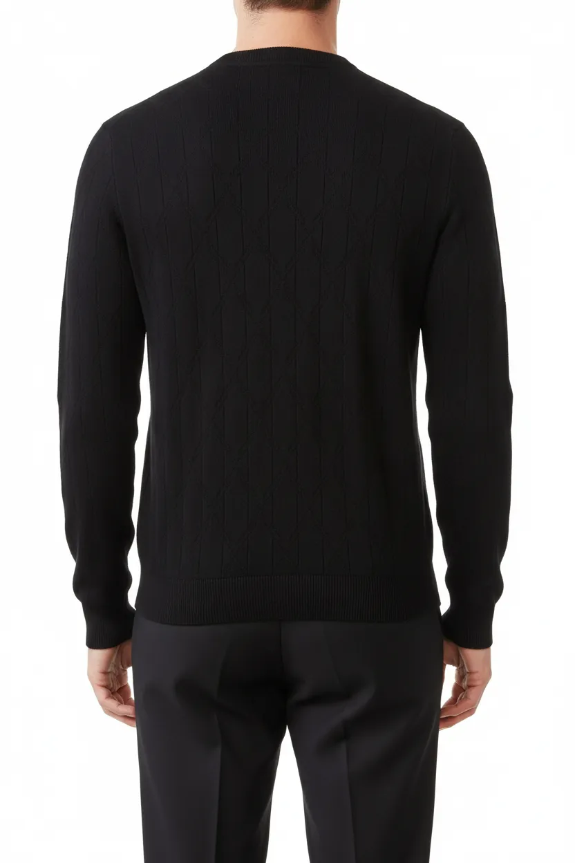 Classic Diamond Pattern Regular Fit Viscose Crew Neck Sweater