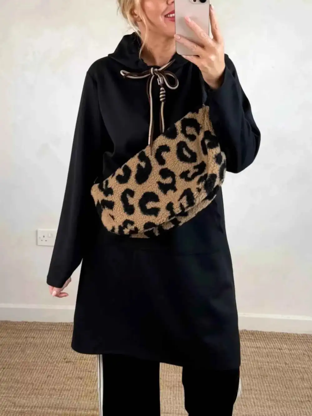 Plus Size Casual Drawstring Hooded Sweatshirt Dress