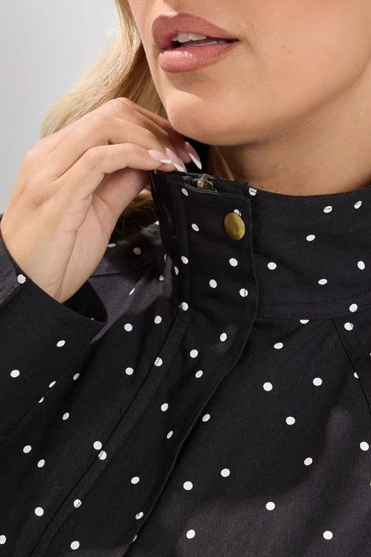 Black Polka Dot Funnel Neck Bomber Jacket detail 4