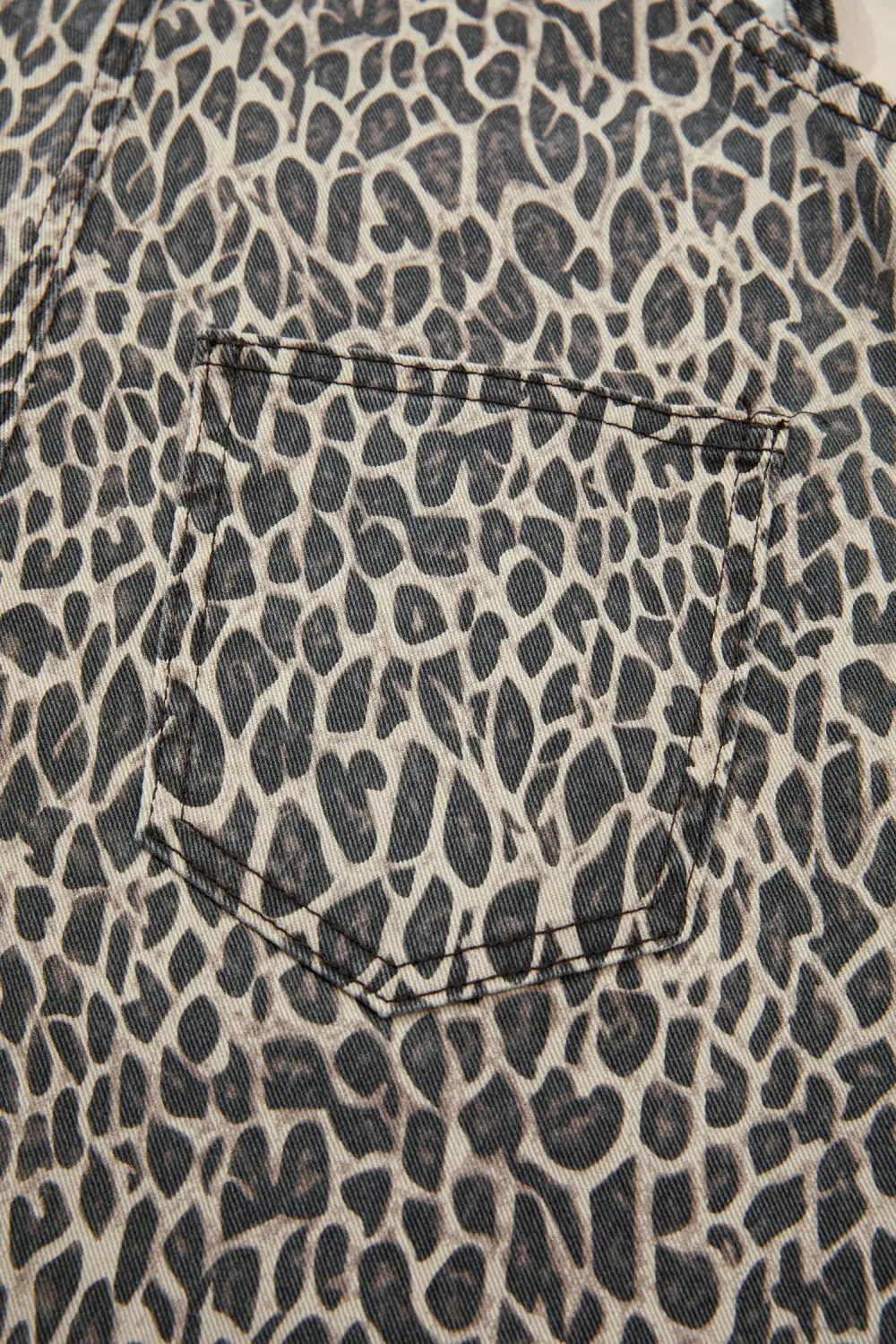 Leopard Print Straight Leg Loose Overall Denim Pants