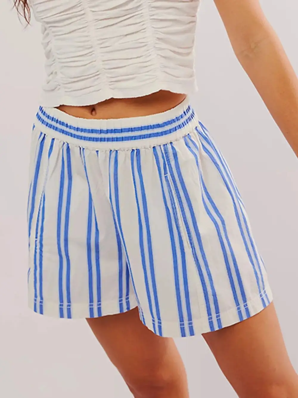 Striped High Waist Linen Blend Shorts