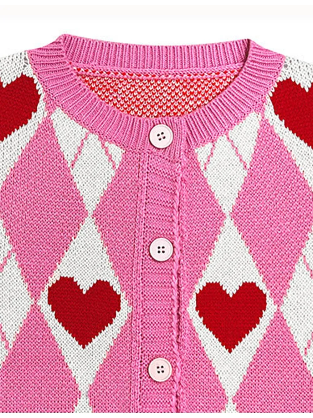 Valentine Heart Graphic Round Neck Knit Cardigan