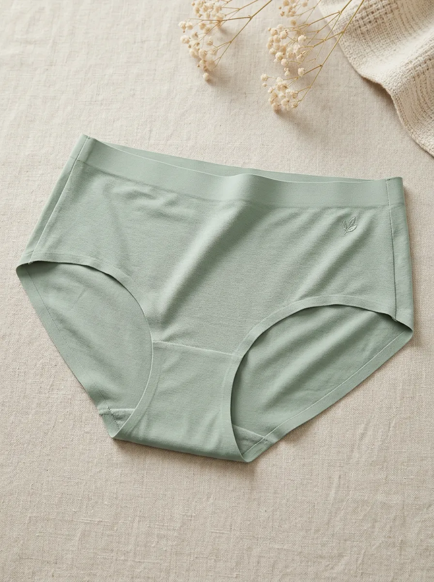 Women's Sage Green Leaf Embroidered Seamless Panties