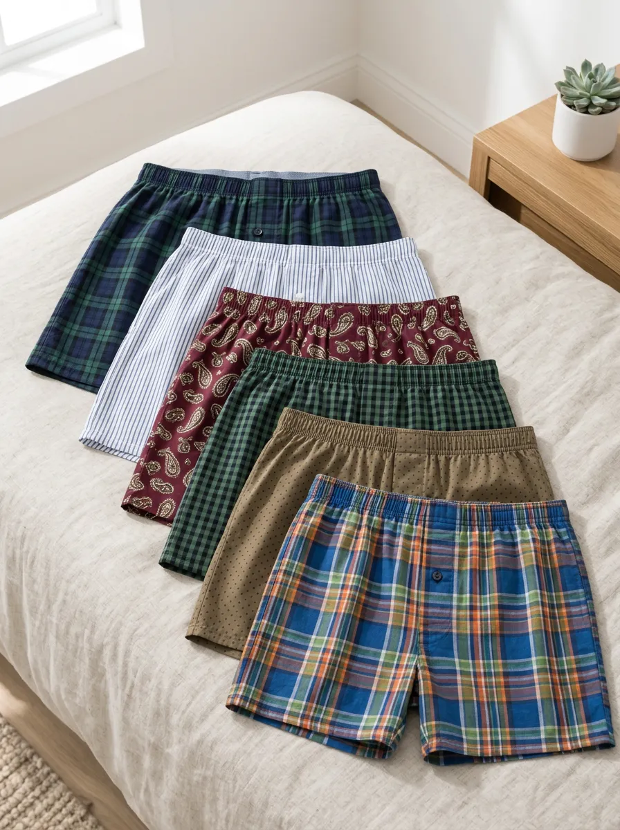 Men's Classic Plaid Paisley Striped Printed Boxer Shorts 6-Pack