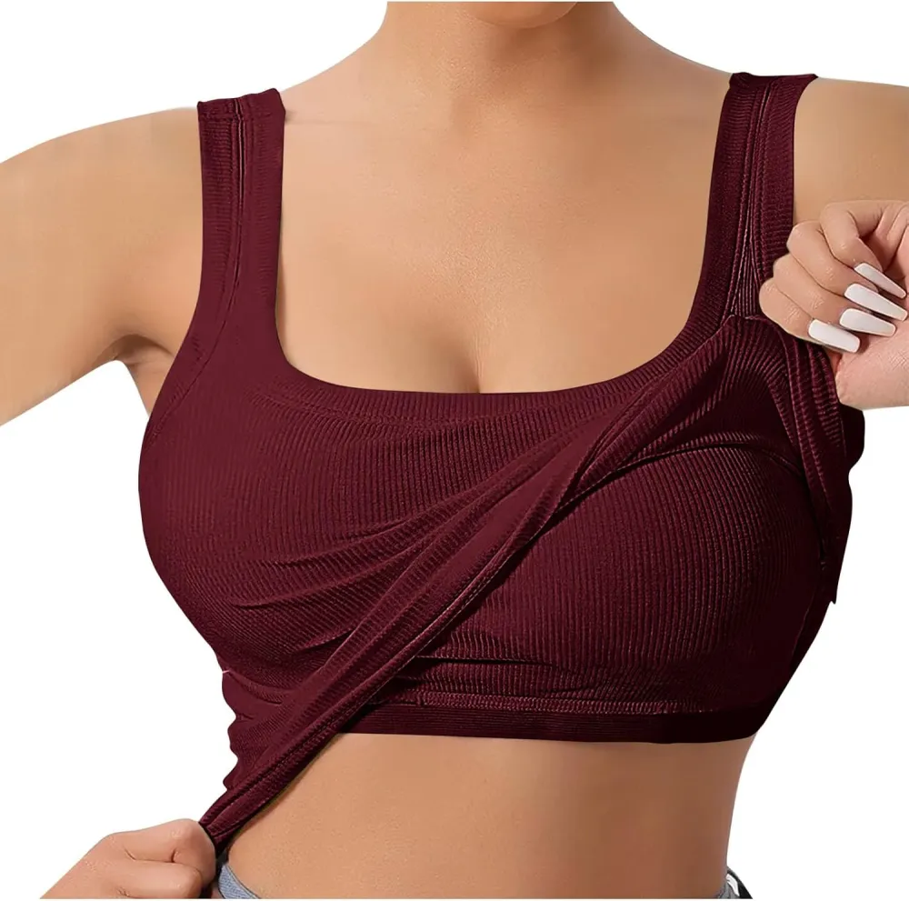 Women's Ribbed U-Back Built-In Bra Tank Top