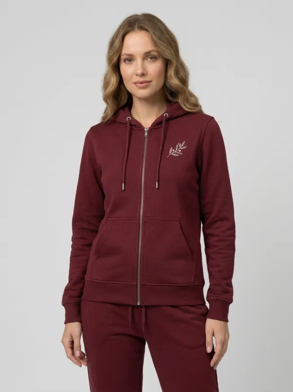 Women's Charcoal Grey Olive Branch Graphic Zip-Up Hoodie Jacket & Jogger Set