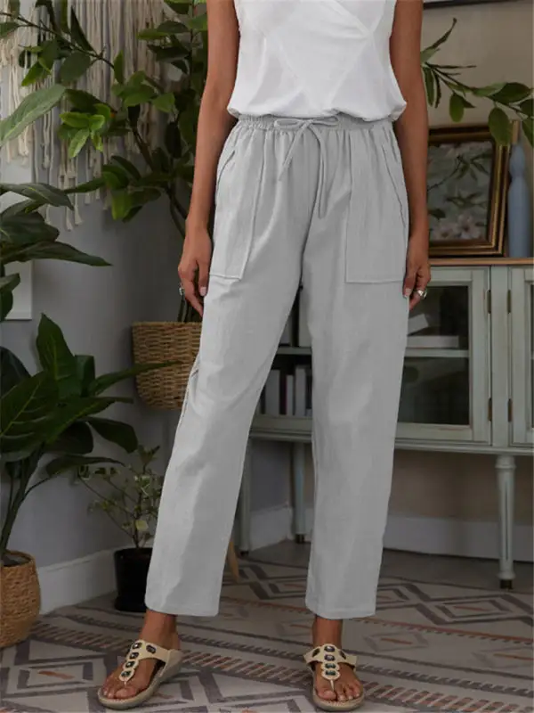 Pocket Elastic Waist Linen Lounge Pants