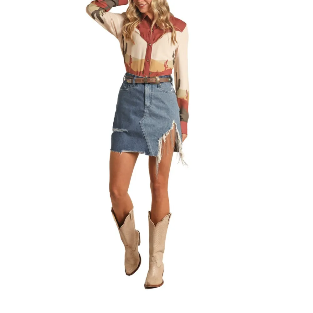 Classic Denim Distressed Skirt