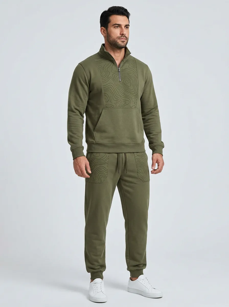 Men's Modern Outdoor Explorer Topographic Map Print Jogger Set