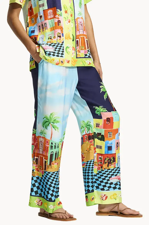 Silk Blend Relaxed Wide Leg Pants