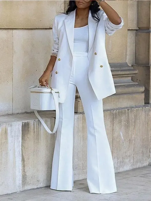 Solid Color Casual Fashion Suit Wide-leg Pants Suit Two-piece