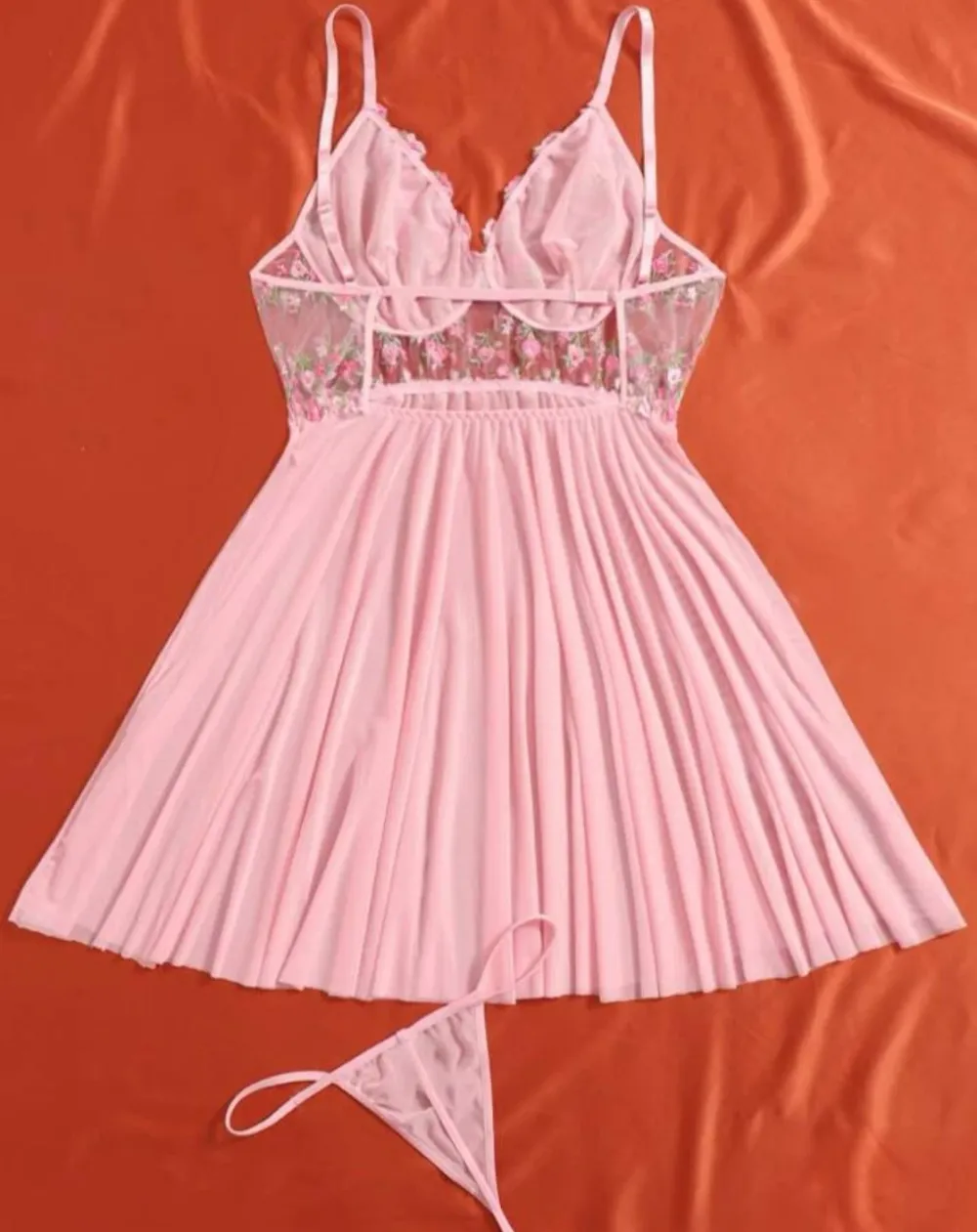 Delicate Embroidered Mesh Lingerie Set