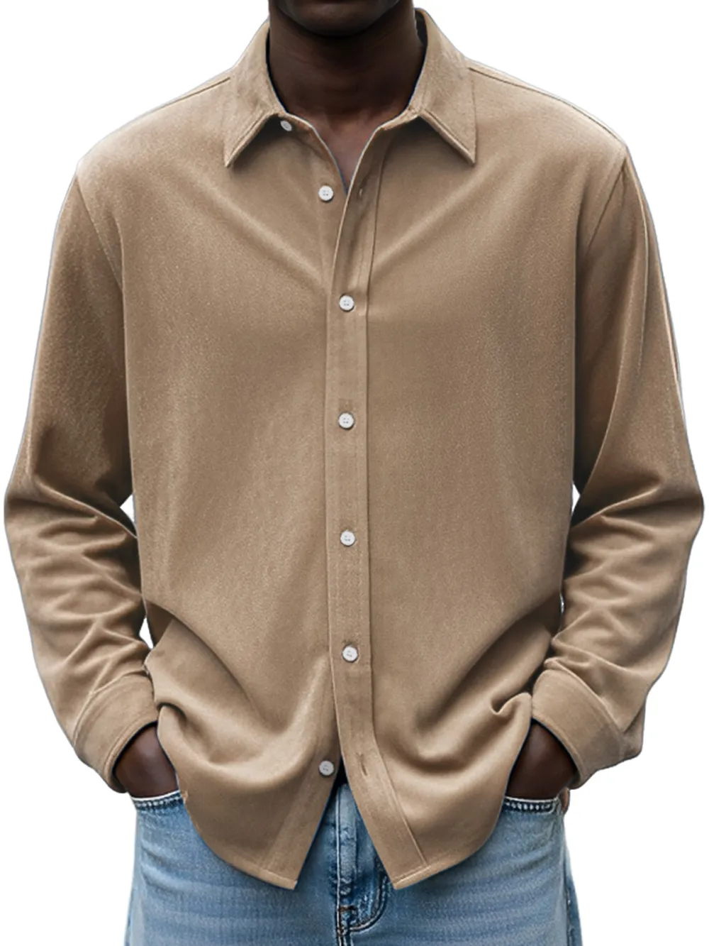 Suede Feel Open Collar Shirt