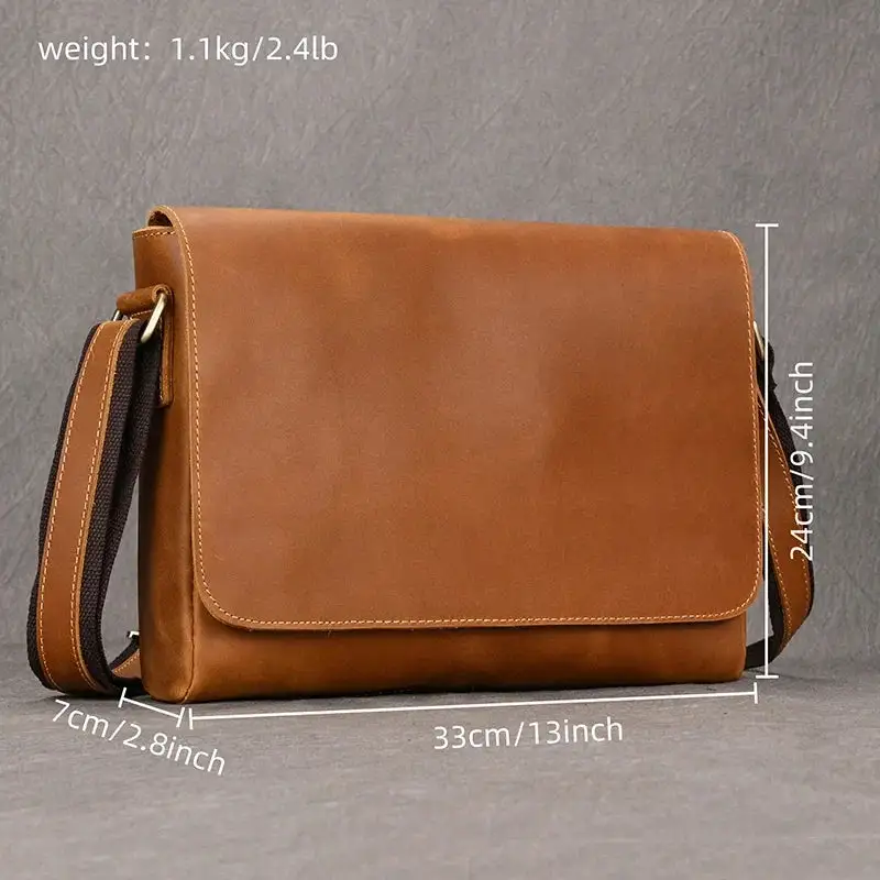 Vintage Dark Brown Leather Messenger Bag