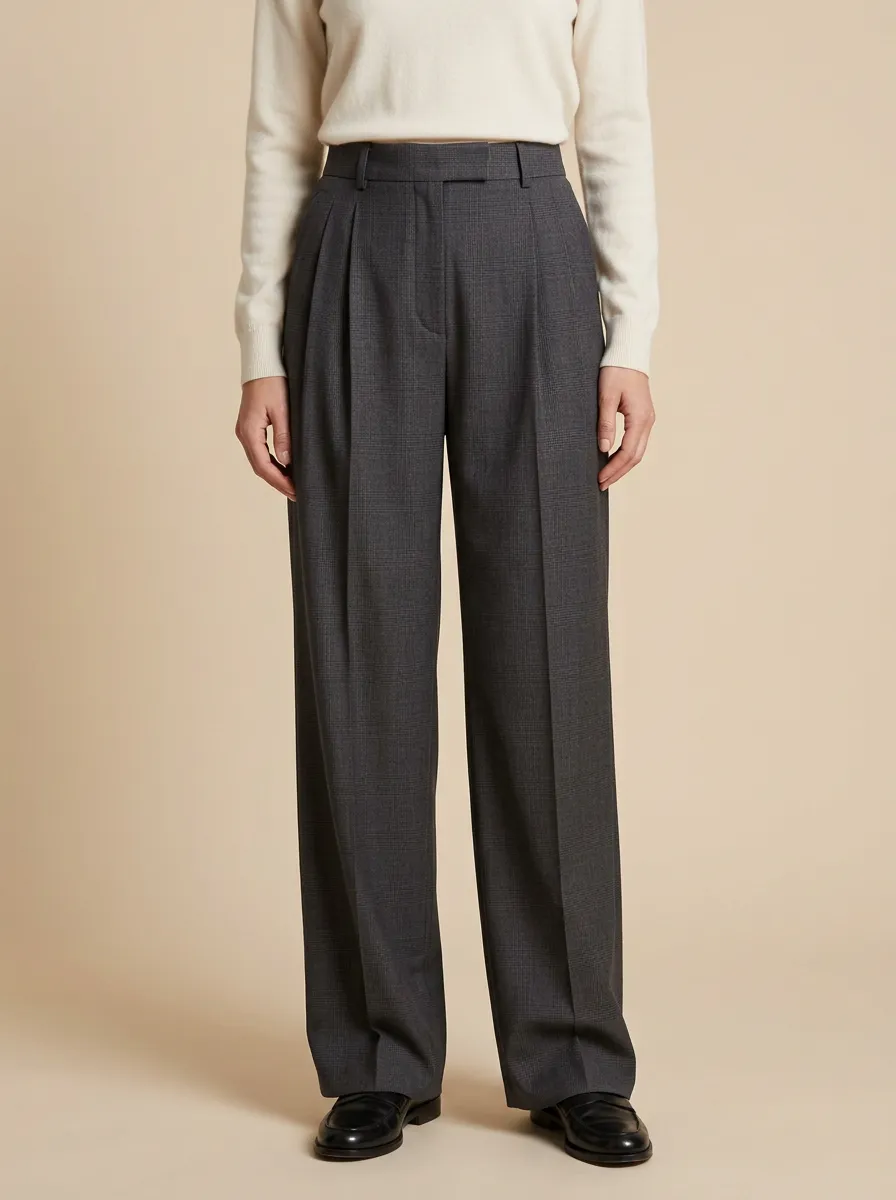 Plaid Pleated Wide Leg Trousers