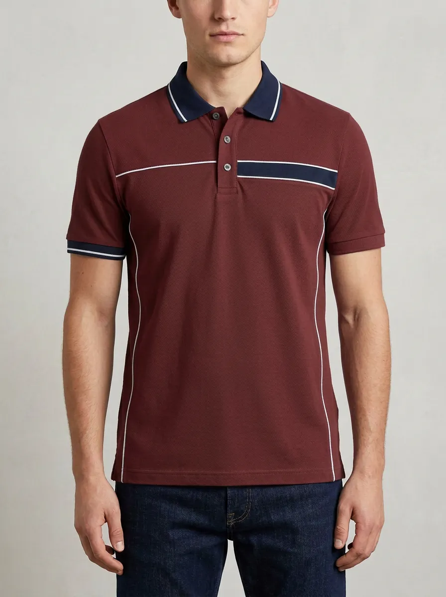 Men's Olive Green Contrast Stripe Panel Printed Polo Shirt