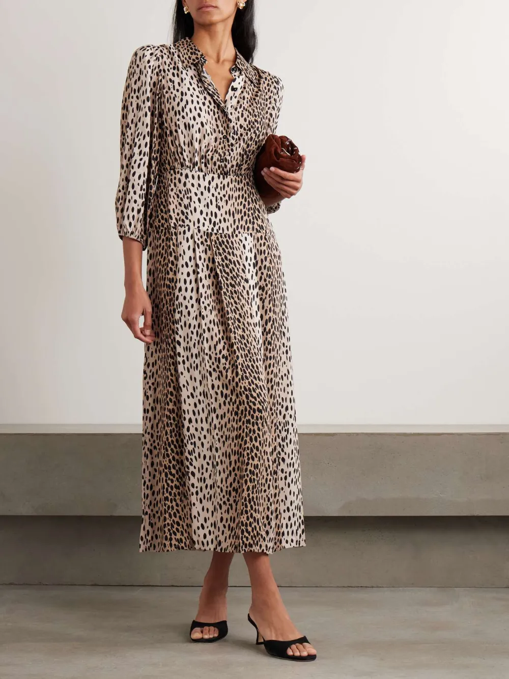 Leopard Round Neck Long Sleeve Dress