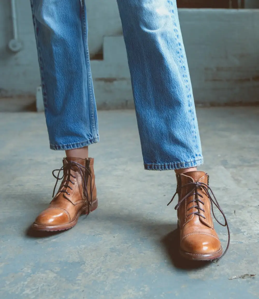 Cap-Toe Contrast-Stitched Combat Boots