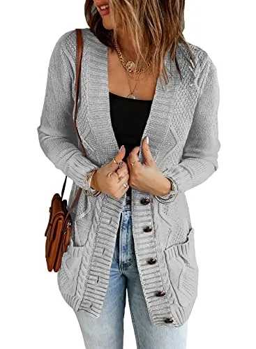Women Open Front Cardigan Sweater Button Down Knit Sweater Coat
