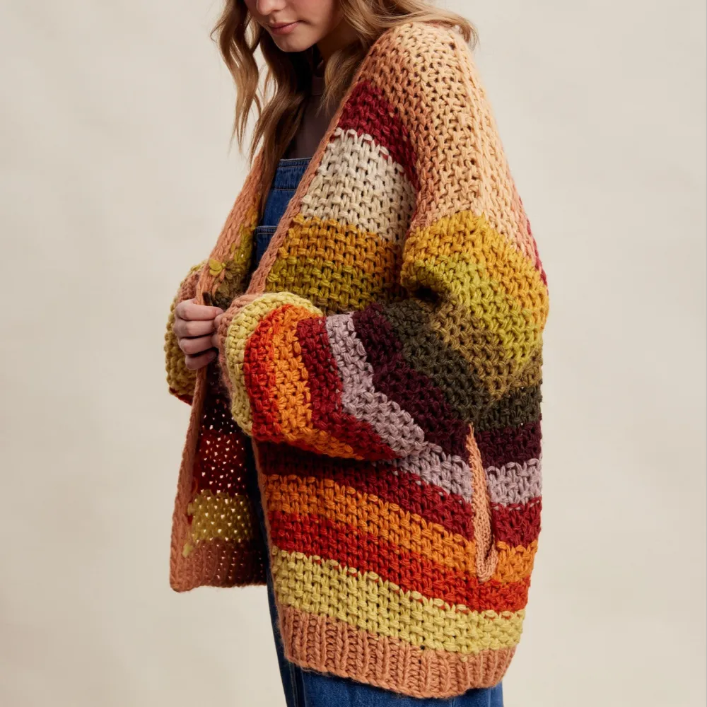 Classic Open Front Hand Crochet Crochet Chunky Knit Cardigan
