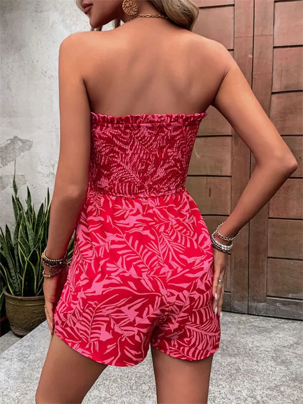 One Shoulder Elastic Printed Tube Top Jumpsuit