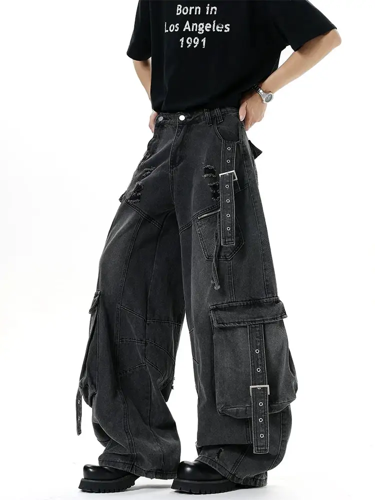 Distressed Harness Cargo Pants