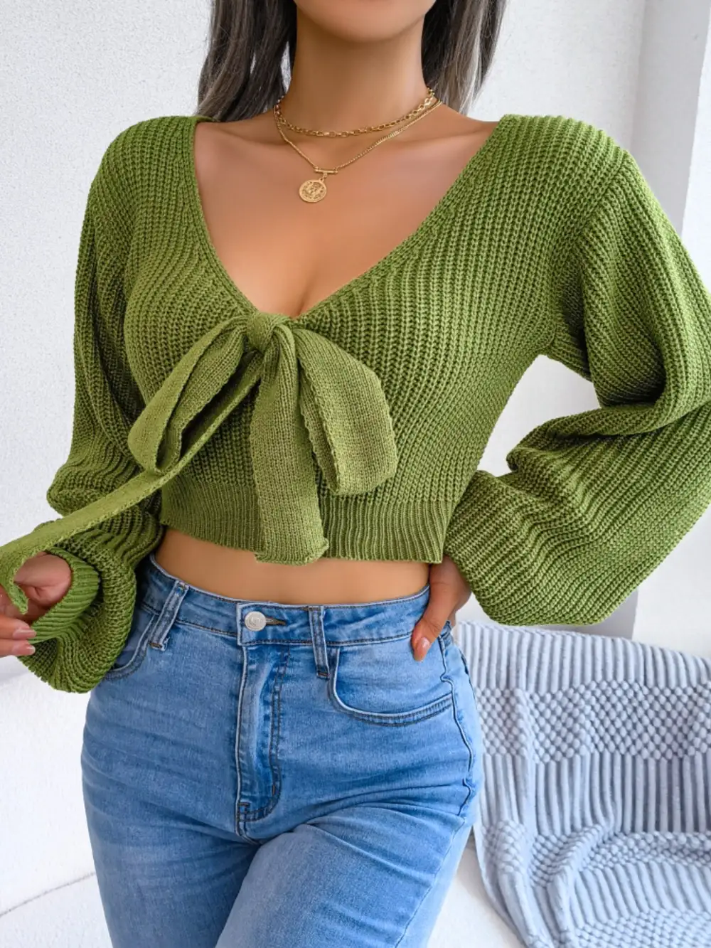 Tie-front Cropped Sweater