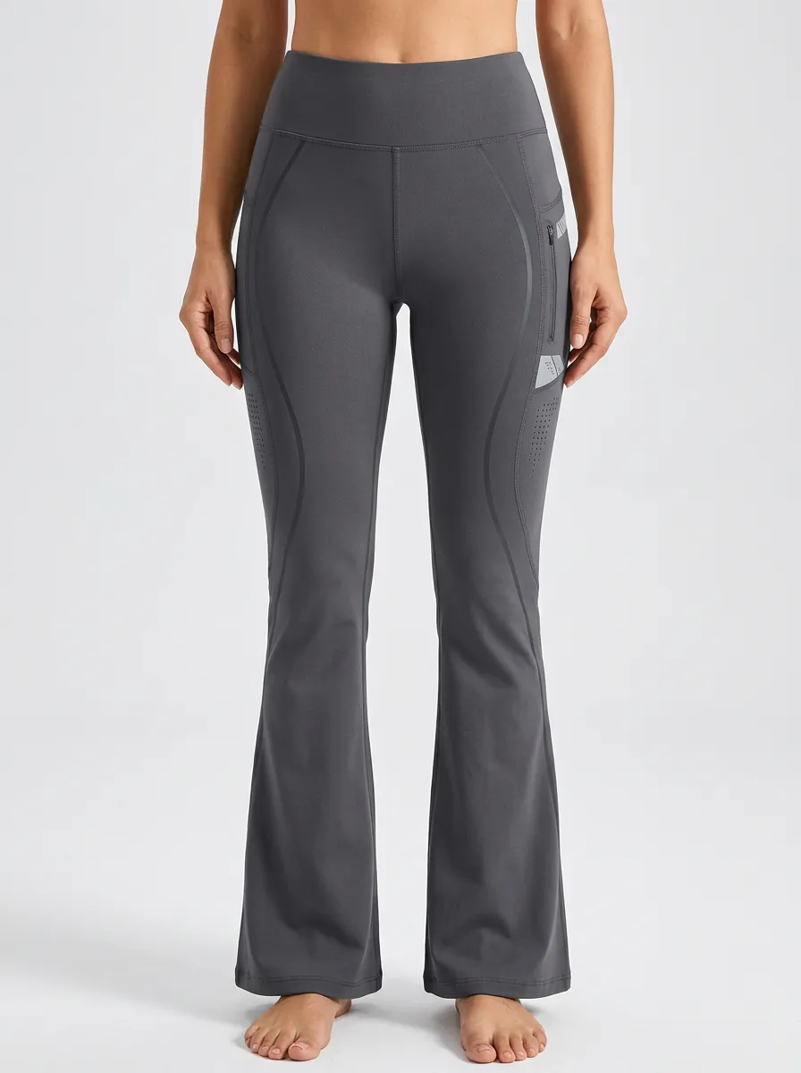 Women’s Athletic Yoga Pocketed Mid-Rise Mini Flare Yoga Pants