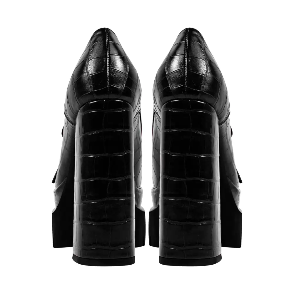 Lace Detail Square Toe Double Platform Chunky Heel Lace Up Pumps