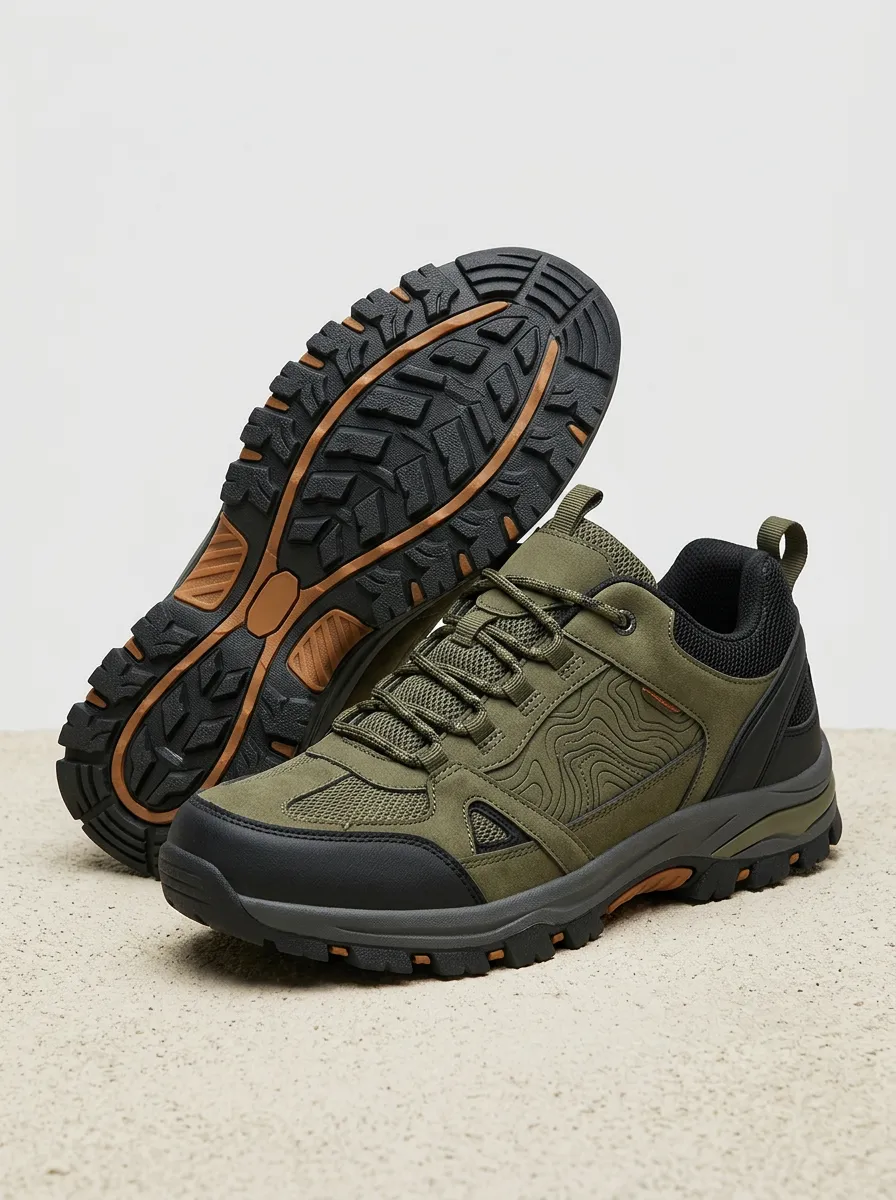 Men's Distinctive Hiking Enthusiast Topographic Map Printed Outdoor Shoes
