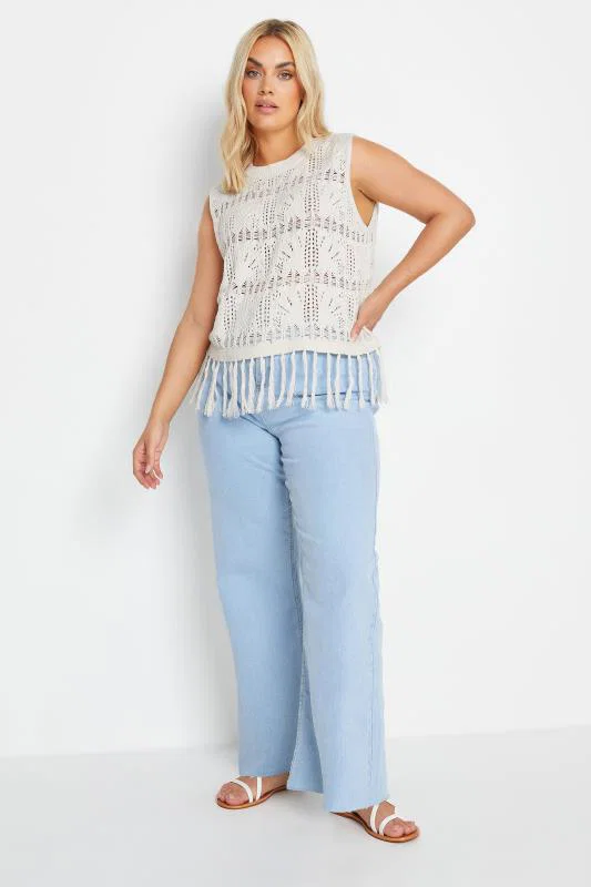 Ivory White Crochet Fringe Vest Top detail 2
