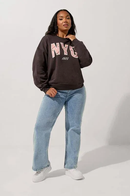 Chocolate Brown 'NYC' Check Sweatshirt