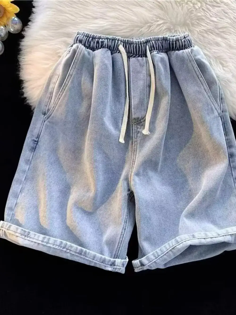 Men's Full Size Elastic Waist Washed Denim Shorts