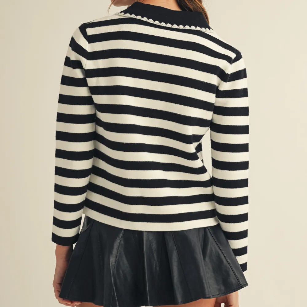Modern Button Front Striped Cardigan