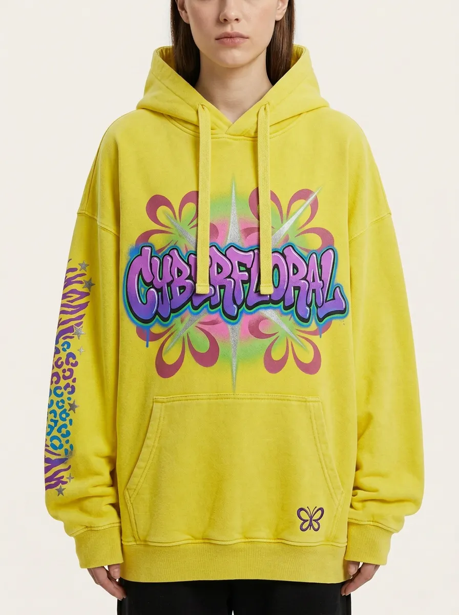 Unisex Contemporary Streetwear Graffiti Floral Hoodie