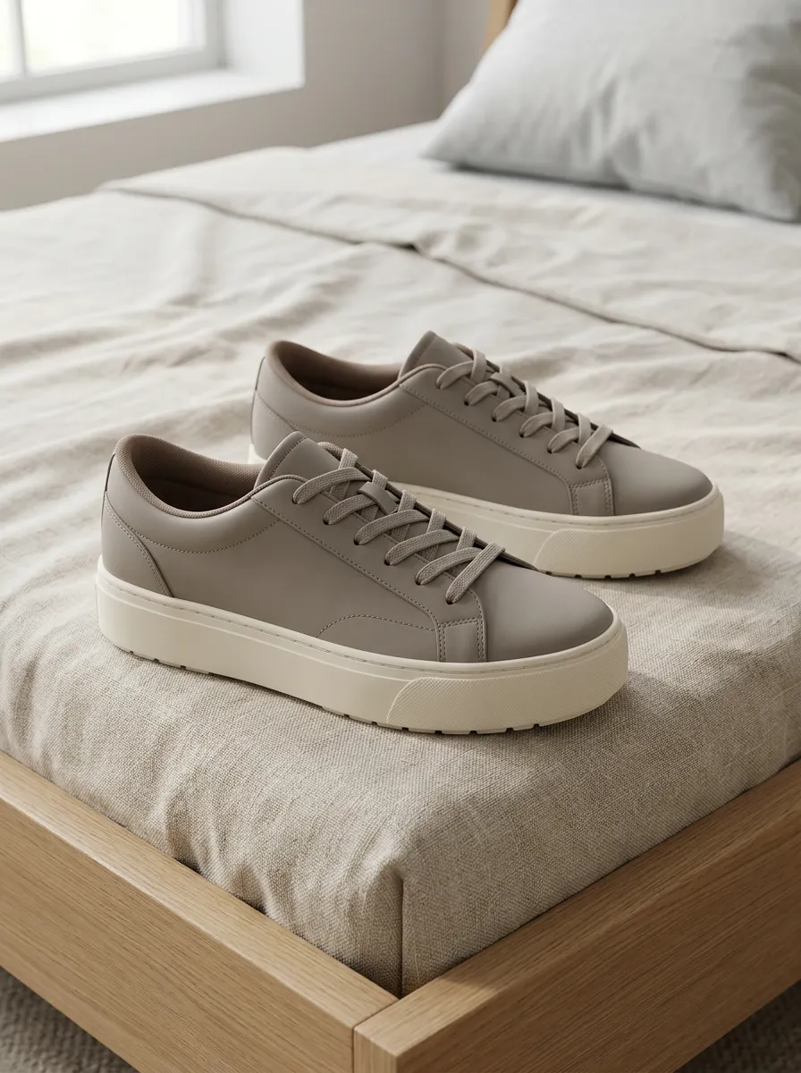 Women's Minimalist Taupe Solid Color Printed Sneakers