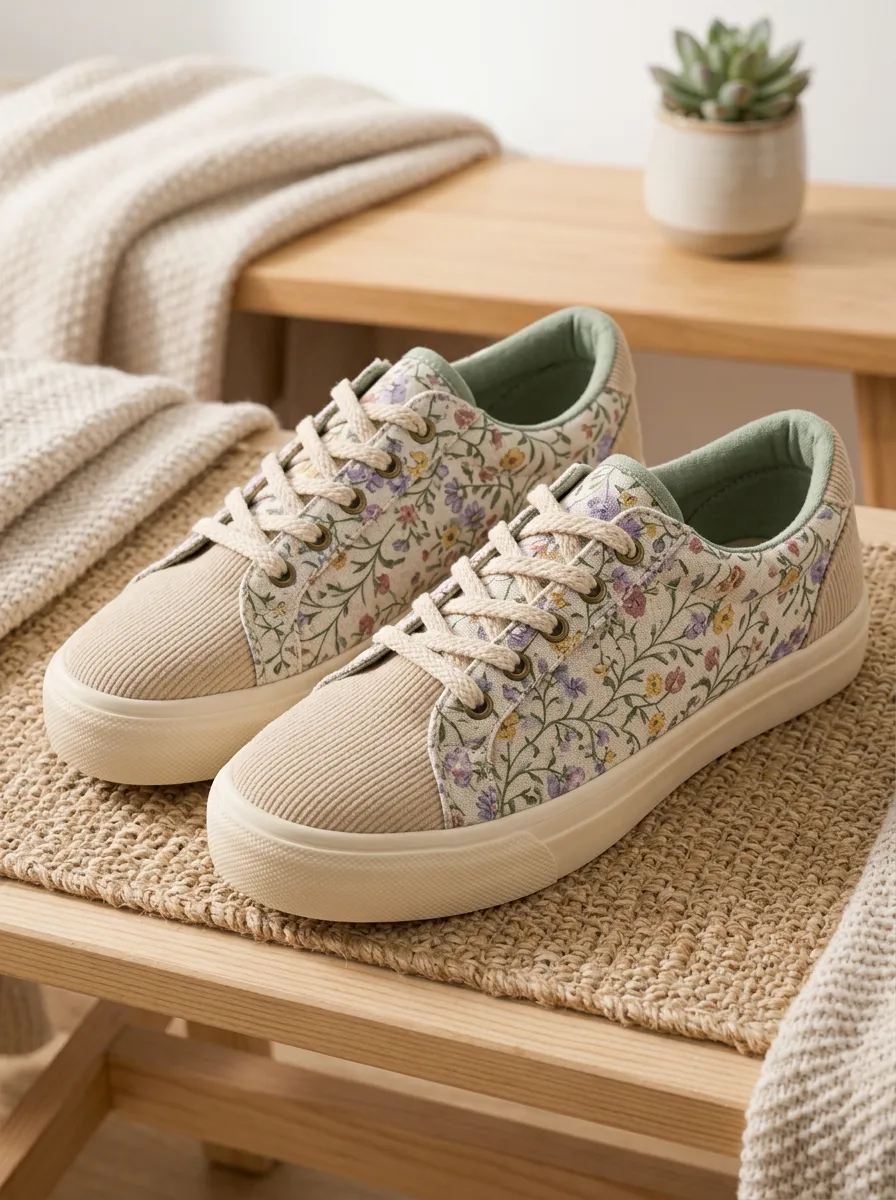 Women's Floral Garden Pattern Printed Canvas Sneakers