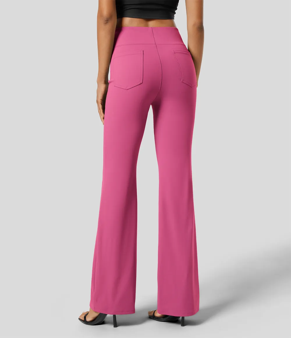  High Waisted Back Side Pocket Slight Flare Work Pants