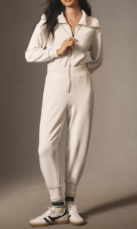 Beige Zip Up Jogger Style Jumpsuit