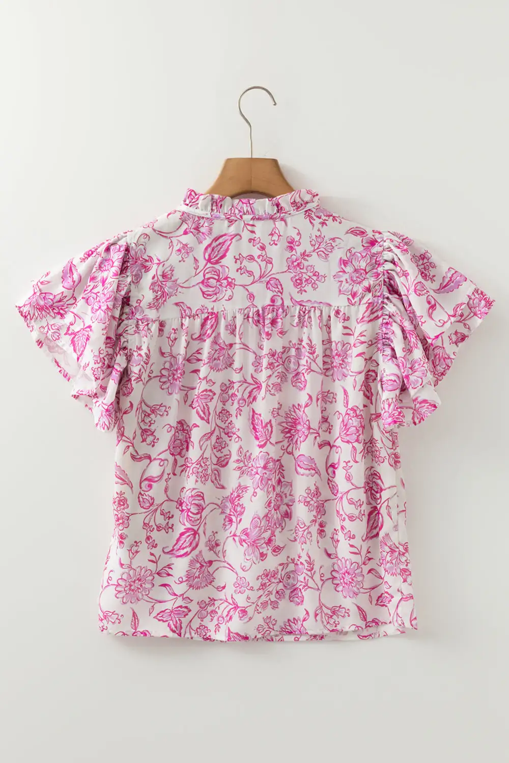 Relaxed Floral Ruffled V-Neck Blouse