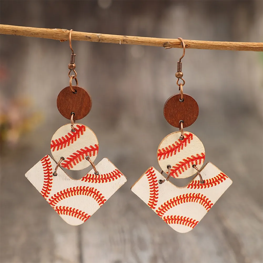 Baseball Theme Wooden Earrings