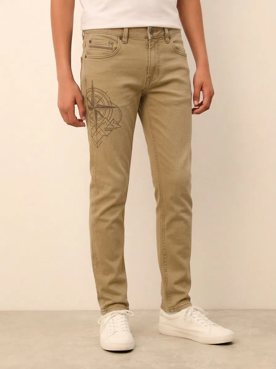 Men's Canyon Adventure Compass Mountain Printed Stretch Jeans